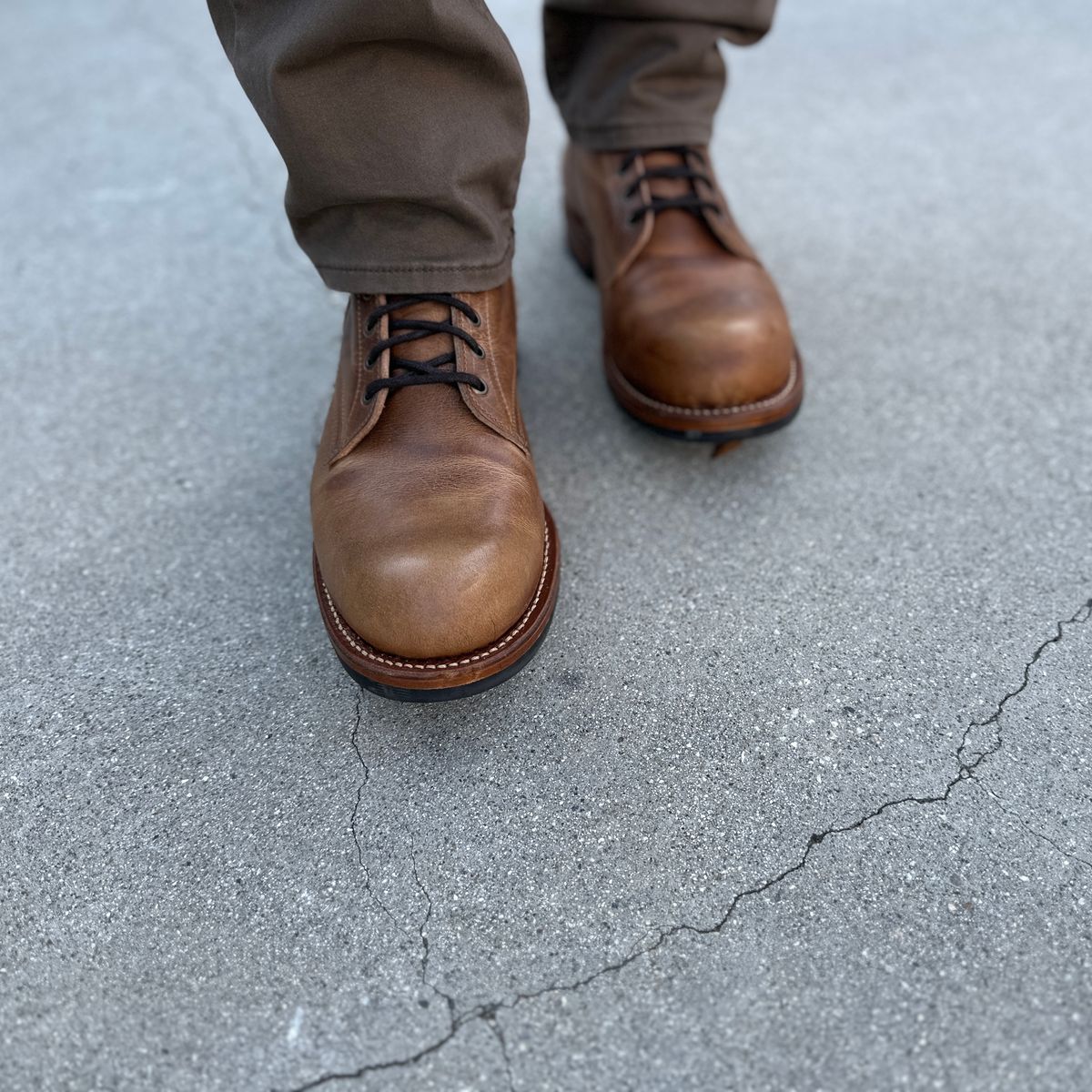 Photo by JB on August 28, 2024 of the Truman Plain Toe Boot in Horween Natural Cypress.