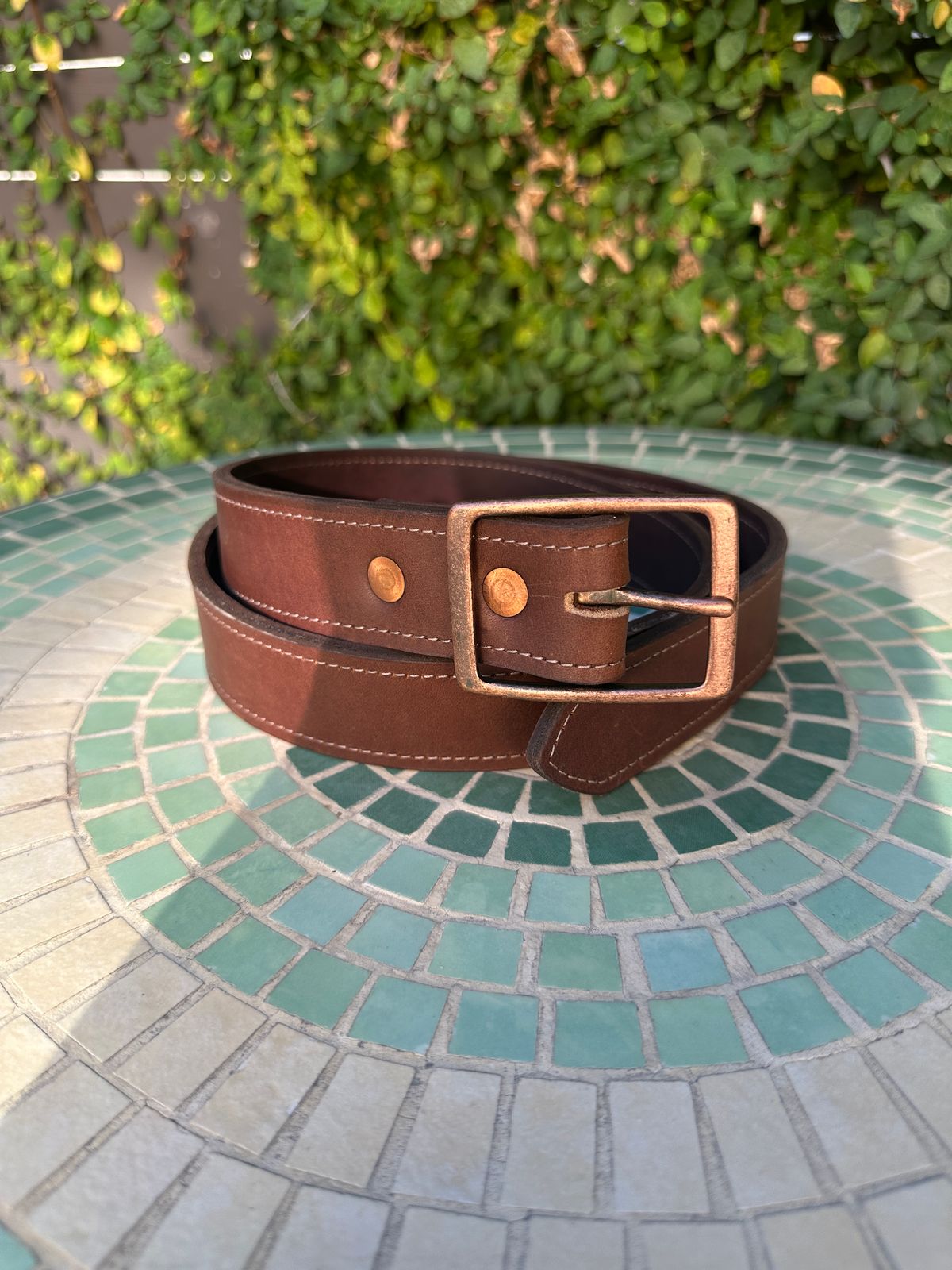 Photo by JB on October 1, 2025 of the North Star Leather 1.5 Inch Belt in S.B. Foot Amber Harness.
