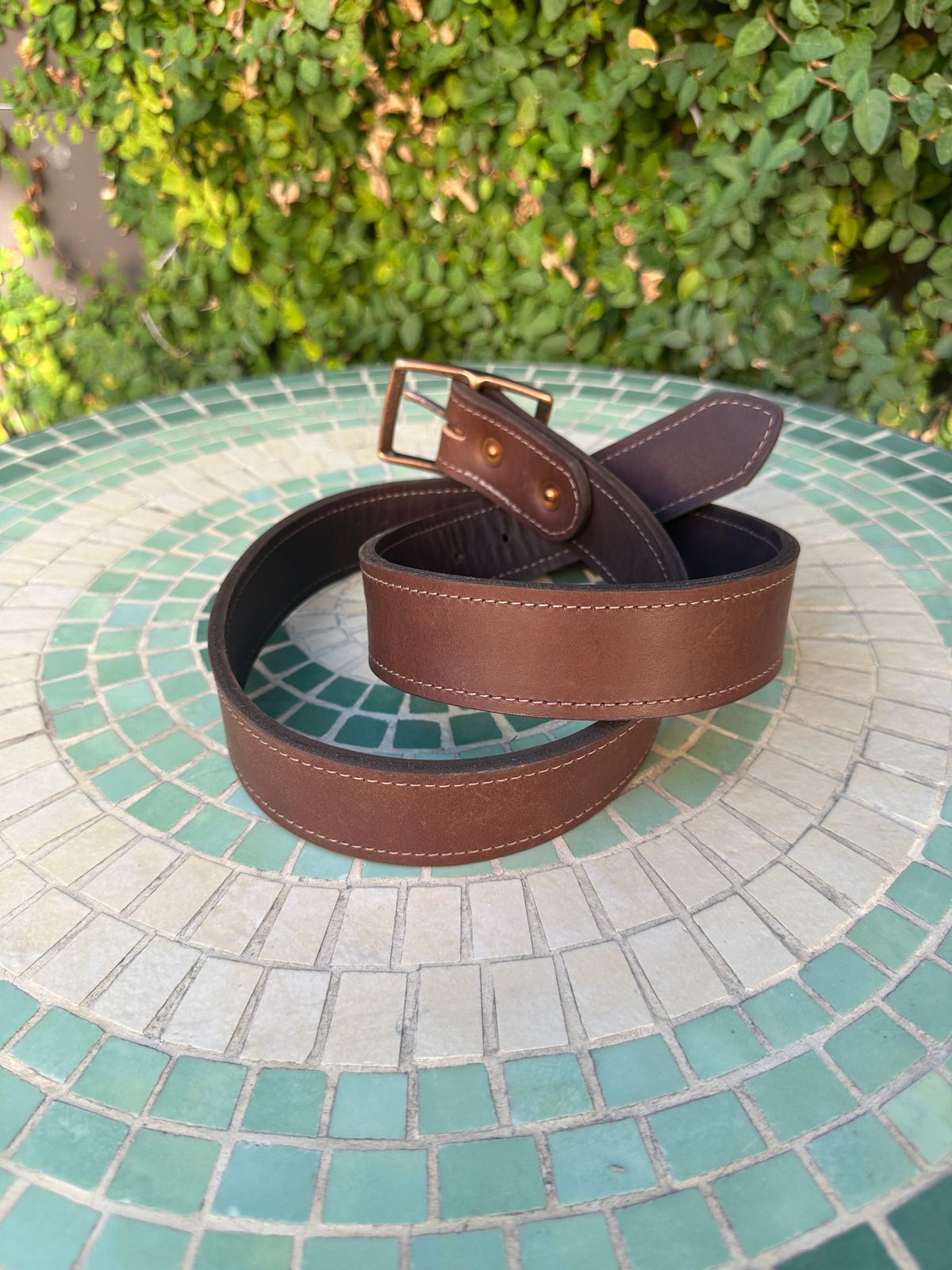Photo by JB on October 1, 2025 of the North Star Leather 1.5 Inch Belt in S.B. Foot Amber Harness.
