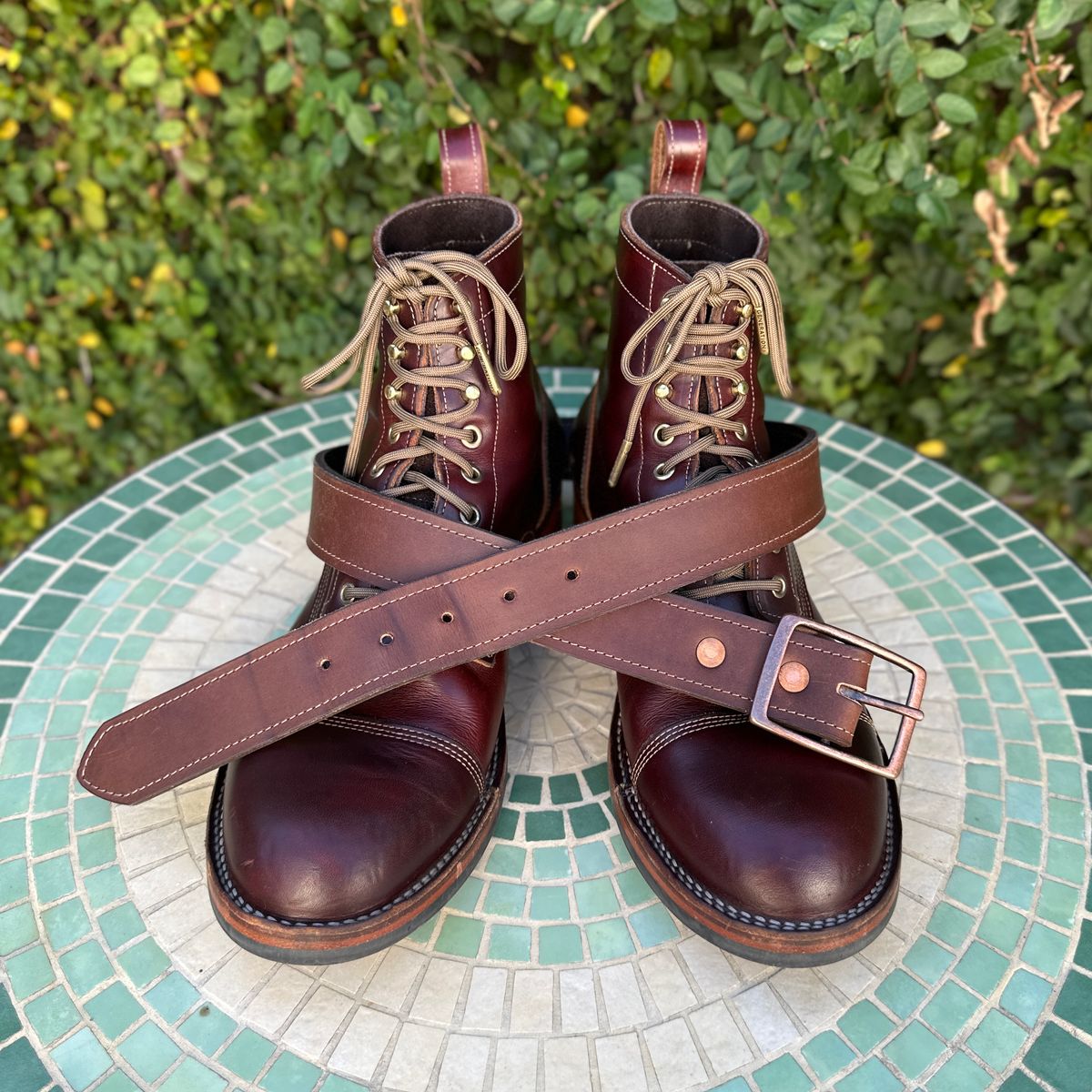 Photo by JB on November 2, 2025 of the North Star Leather 1.5 Inch Belt in S.B. Foot Amber Harness.