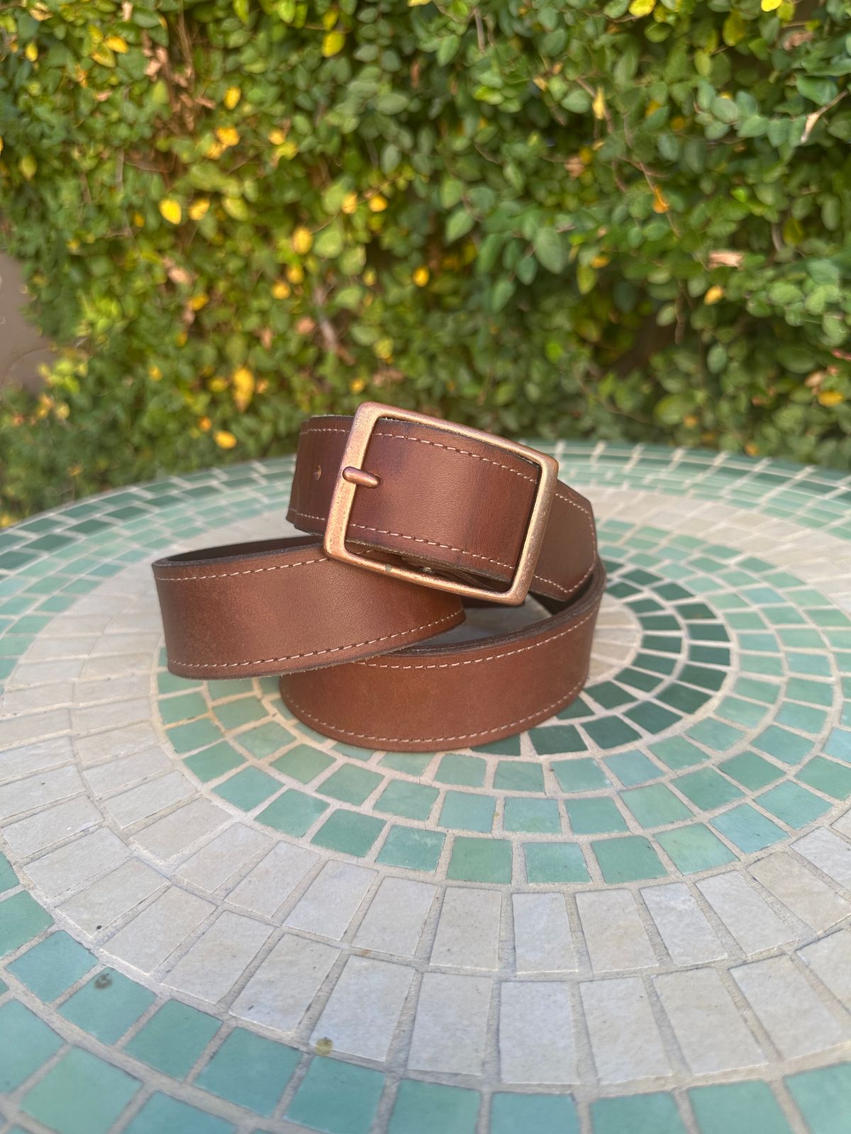 Photo by JB on December 5, 2025 of the North Star Leather 1.5 Inch Belt in S.B. Foot Amber Harness.