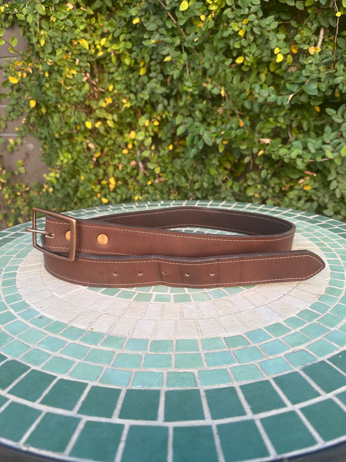 Photo by JB on December 5, 2025 of the North Star Leather 1.5 Inch Belt in S.B. Foot Amber Harness.