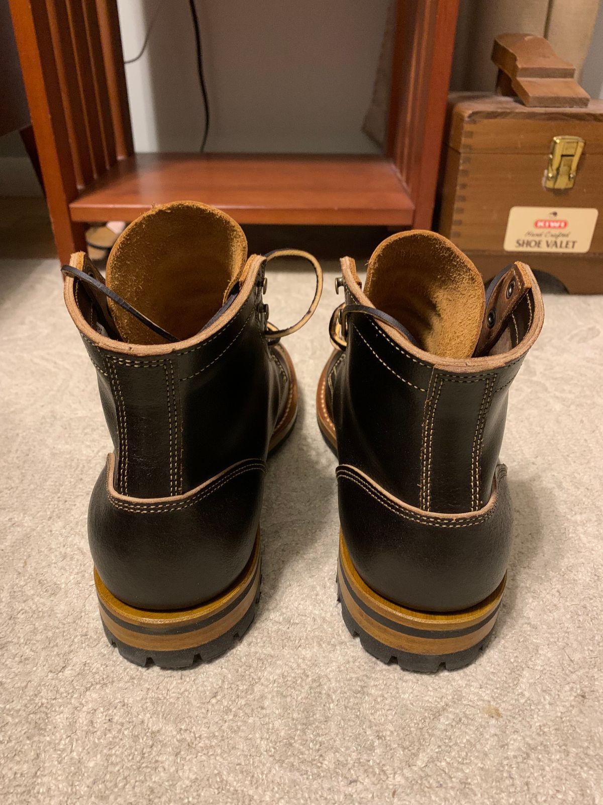 Photo by knottedlaces on October 14, 2024 of the Truman Cap Toe Boot in Horween Java Waxed Flesh.