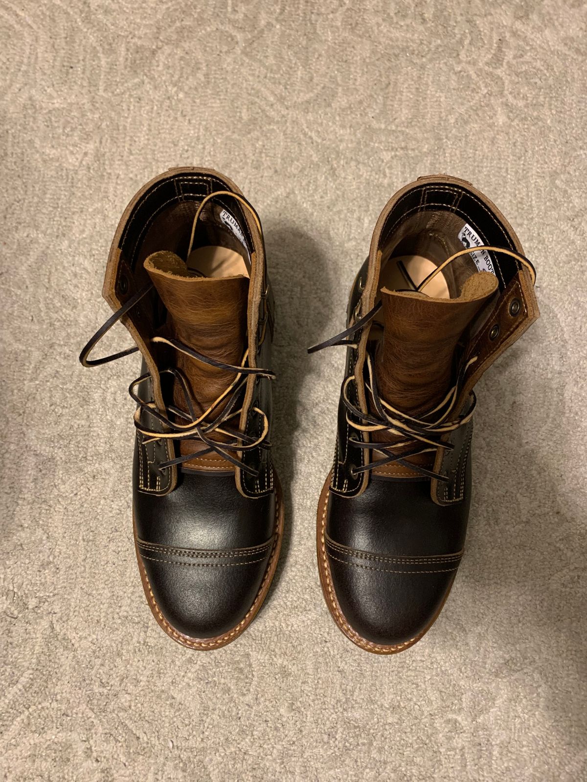 Photo by knottedlaces on October 14, 2024 of the Truman Cap Toe Boot in Horween Java Waxed Flesh.