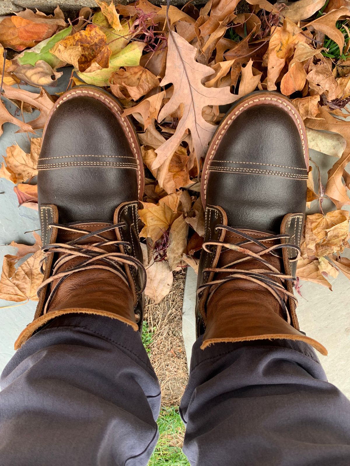 Photo by knottedlaces on November 2, 2024 of the Truman Cap Toe Boot in Horween Java Waxed Flesh.