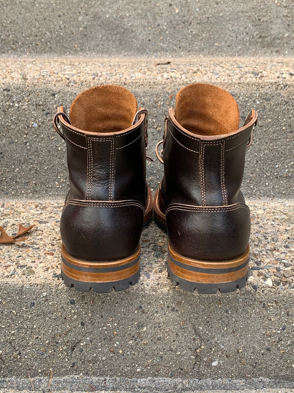 Photo by knottedlaces on November 2, 2024 of the Truman Cap Toe Boot in Horween Java Waxed Flesh.