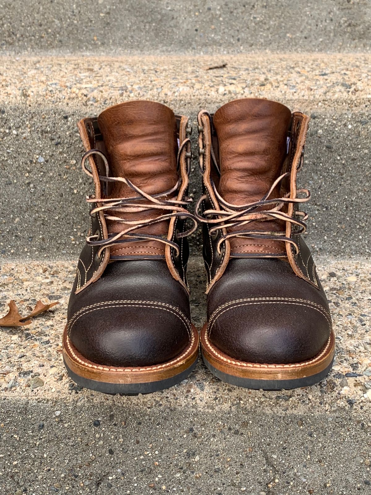 Photo by knottedlaces on November 2, 2024 of the Truman Cap Toe Boot in Horween Java Waxed Flesh.