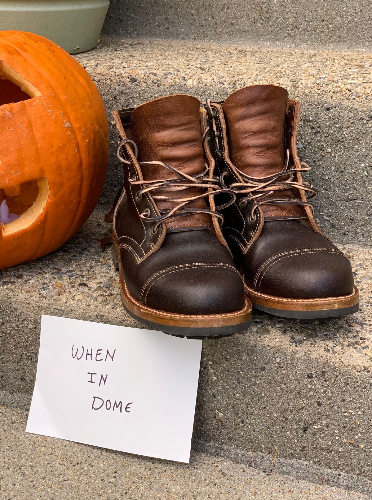 Photo by knottedlaces on November 2, 2024 of the Truman Cap Toe Boot in Horween Java Waxed Flesh.