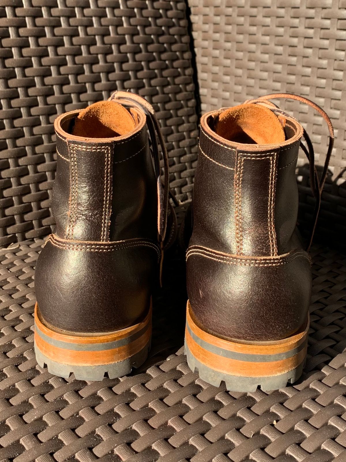 Photo by knottedlaces on December 3, 2024 of the Truman Cap Toe Boot in Horween Java Waxed Flesh.