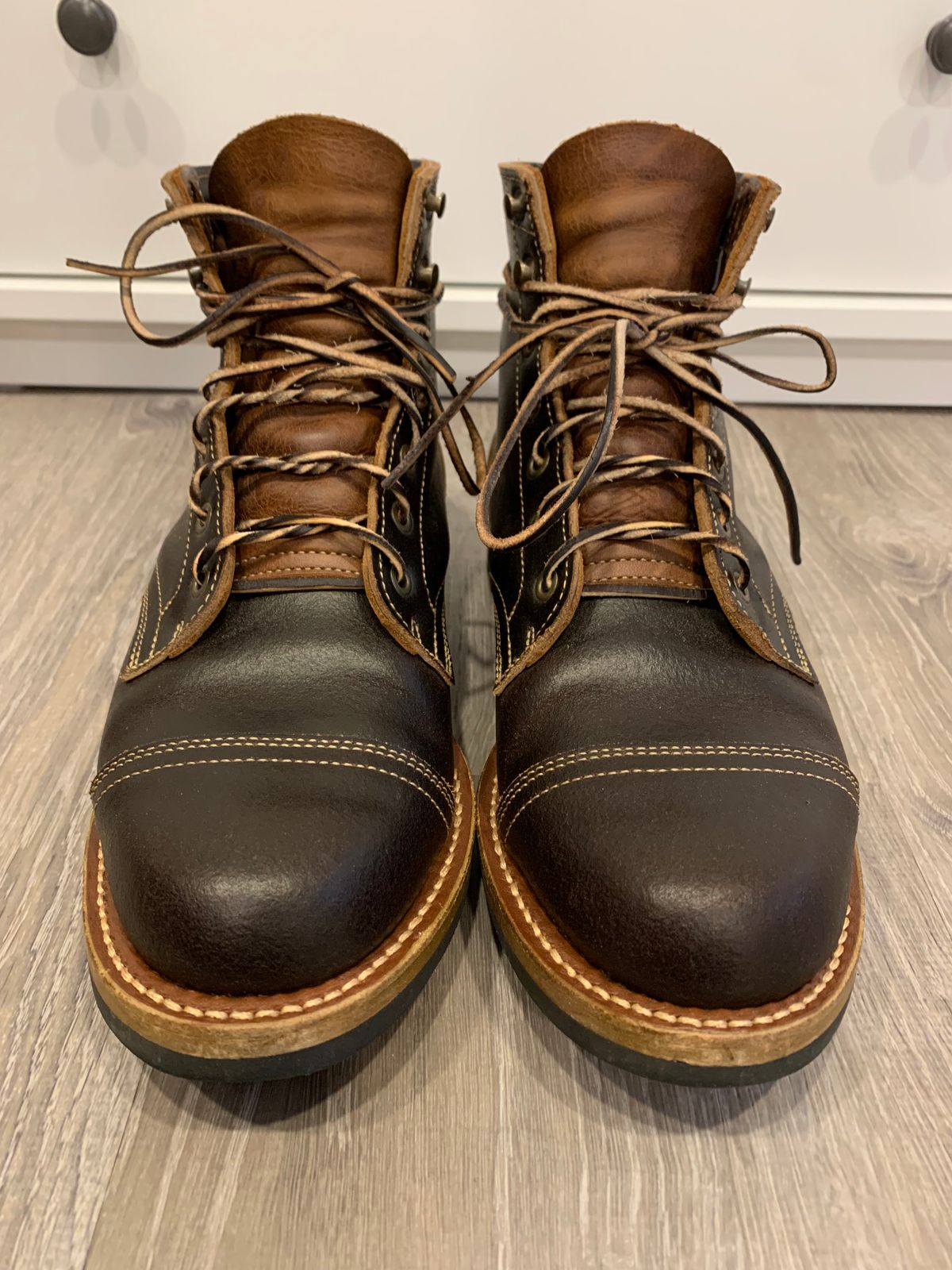 Photo by knottedlaces on January 2, 2025 of the Truman Cap Toe Boot in Horween Java Waxed Flesh.