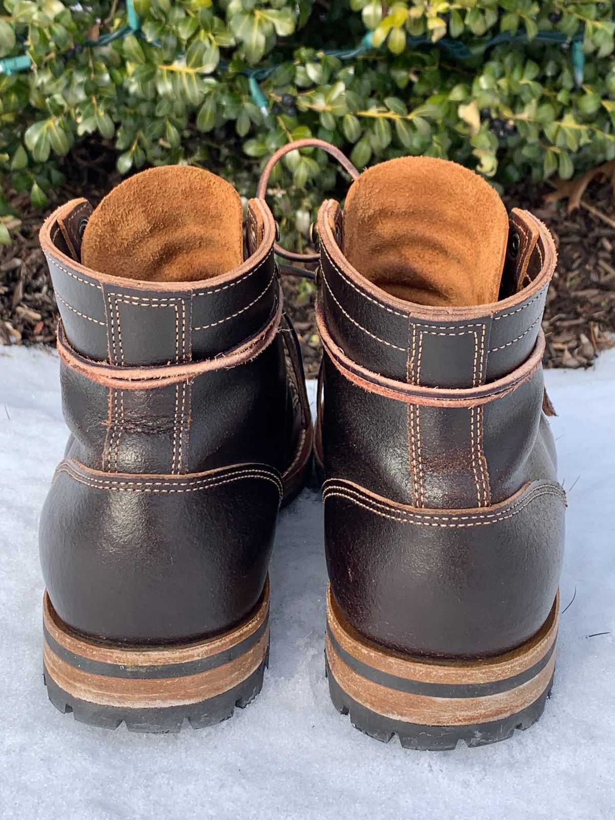 Photo by knottedlaces on February 2, 2025 of the Truman Cap Toe Boot in Horween Java Waxed Flesh.