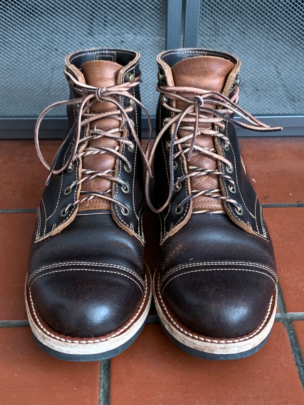 Photo by knottedlaces on March 3, 2025 of the Truman Cap Toe Boot in Horween Java Waxed Flesh.