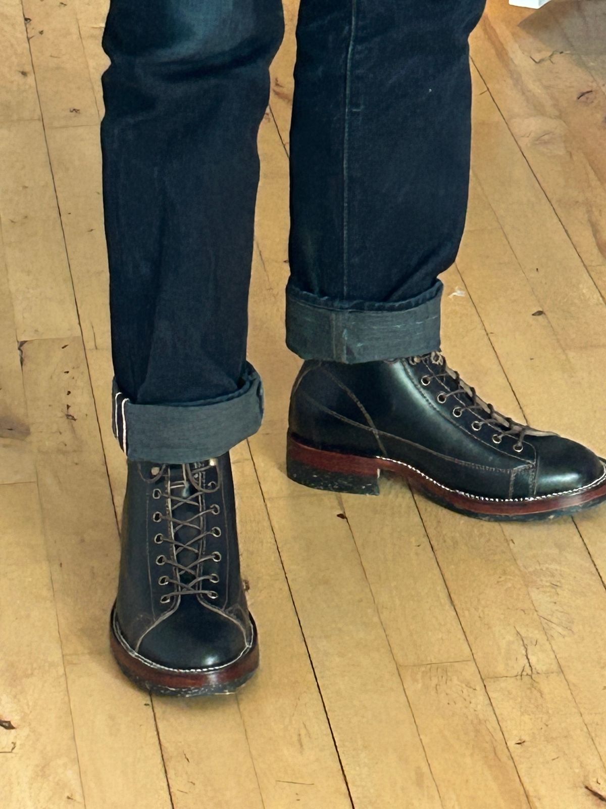 Photo by napkinlad on May 22, 2025 of the Jakkrabbits 7-Inch Monkey Boots in Horween Black Chromexcel.
