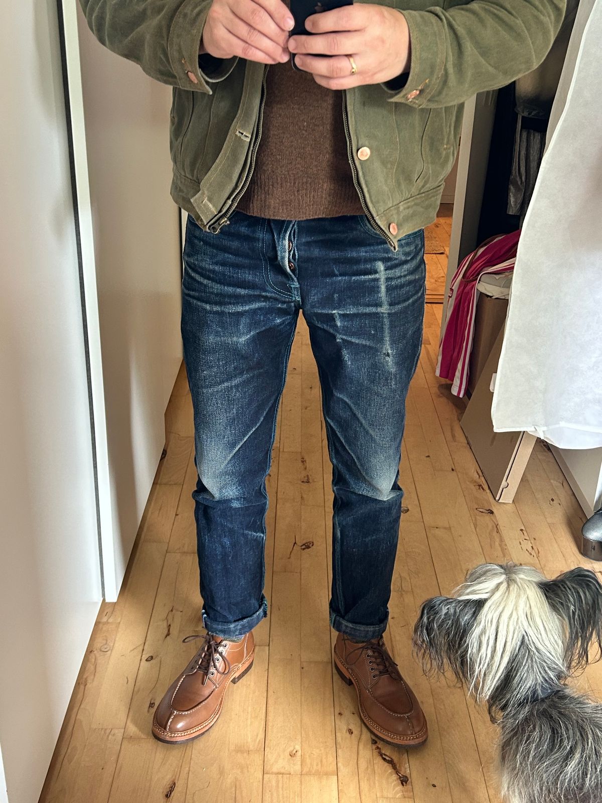 Photo by napkinlad on July 9, 2024 of the Jakkrabbits Derby Shoes in Tochigi Jeans #5 Khaki.
