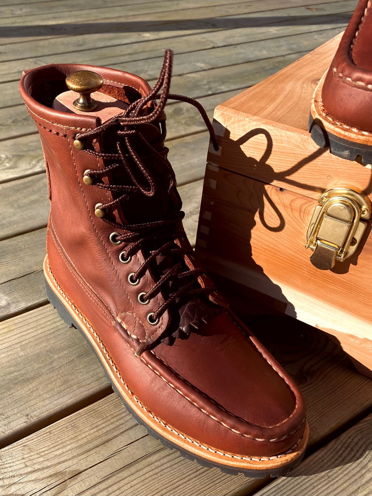 Photo by F.Kling on April 9, 2026 of the Russell Moccasin Co. Backcountry in Full-Grain Timberjack.