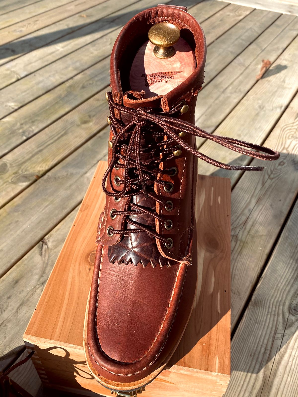 Photo by F.Kling on April 9, 2026 of the Russell Moccasin Co. Backcountry in Full-Grain Timberjack.