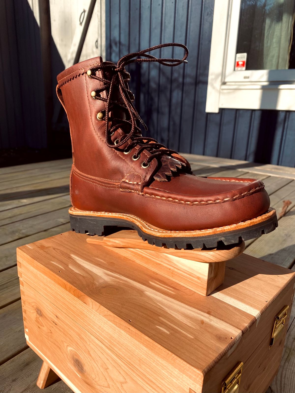 Photo by F.Kling on April 9, 2026 of the Russell Moccasin Co. Backcountry in Full-Grain Timberjack.