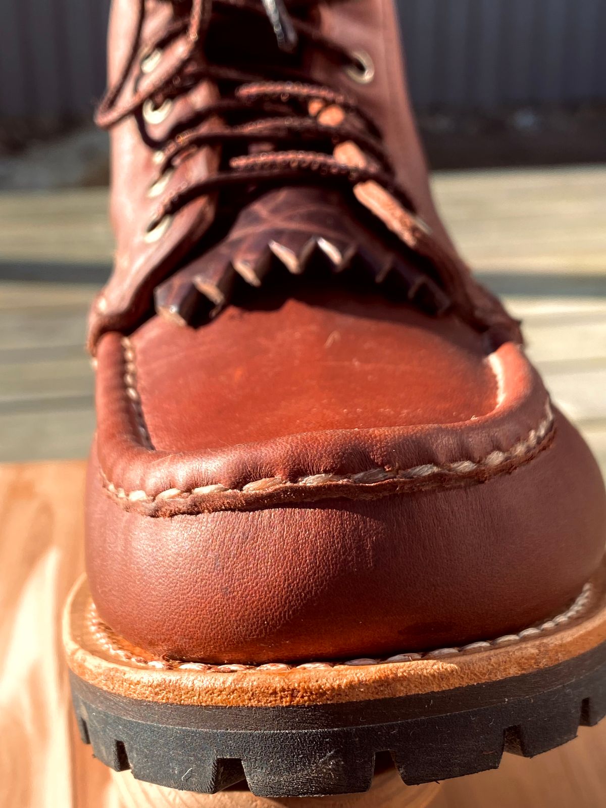 Photo by F.Kling on April 9, 2026 of the Russell Moccasin Co. Backcountry in Full-Grain Timberjack.