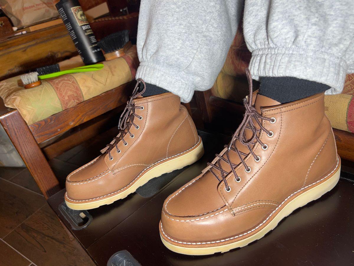 Photo by Dana on January 17, 2025 of the Red Wing 6-Inch Classic Moc in Mocha Oro-iginal.