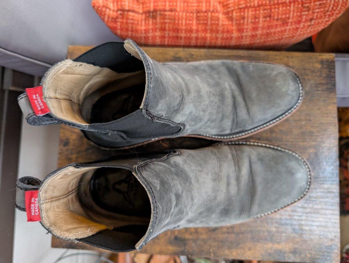 Photo by kylakristine4 on January 5, 2025 of the Dayton Boots Wholecut Chelsea in Charcoal Nubuck.