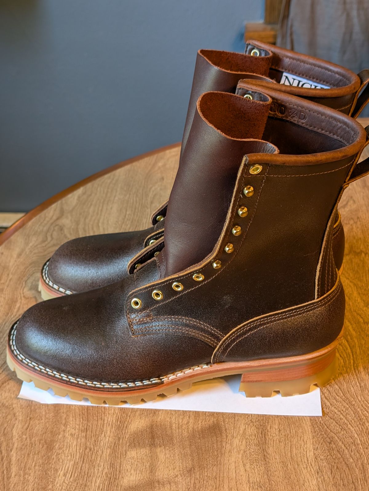 Photo by ilkhan on May 23, 2025 of the Nicks MTO in Nicks / Horween Spokane Brown wax Out.