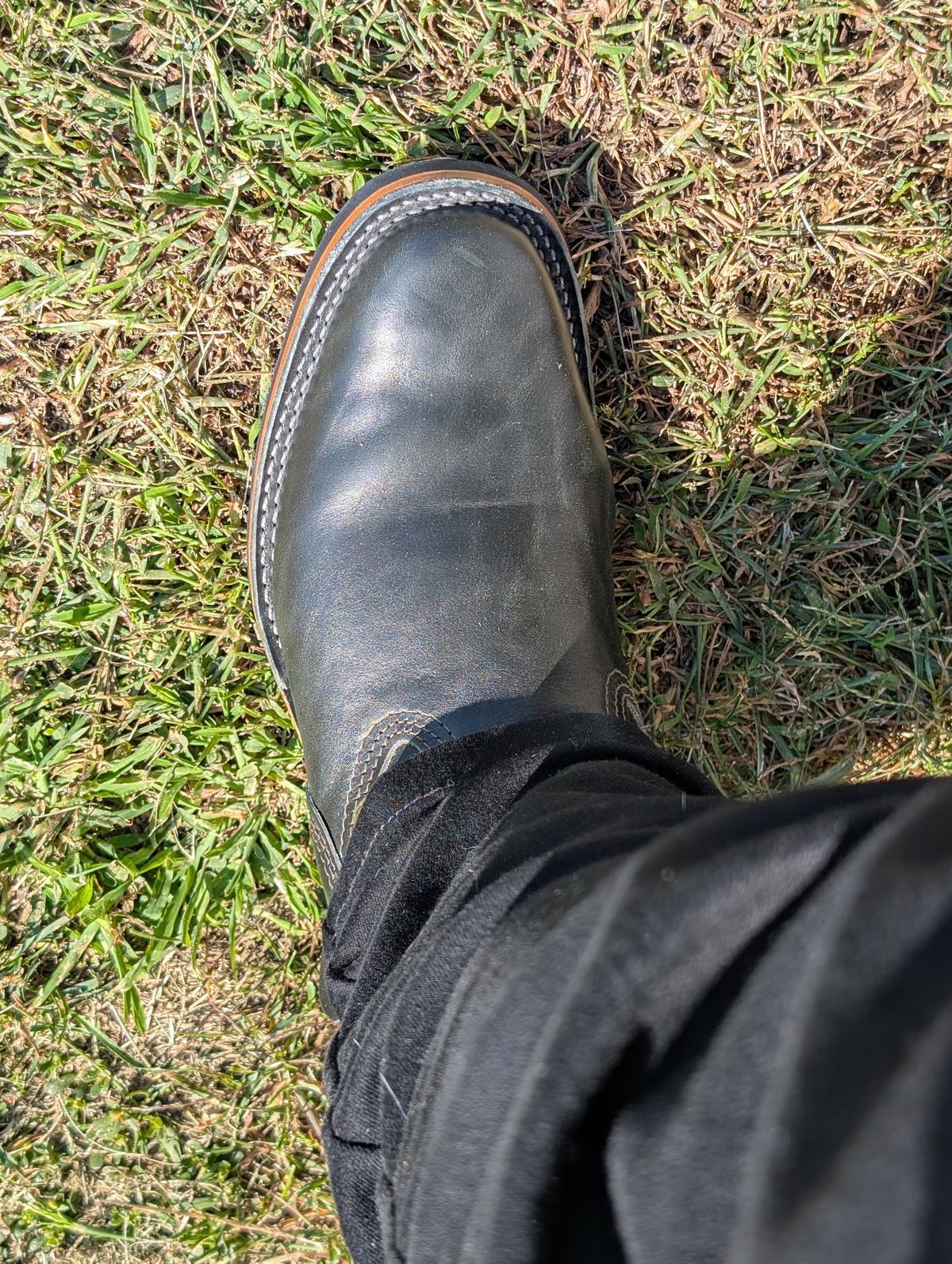 Photo by patina_colada on October 4, 2025 of the Wesco Mister Lou in Maryam Petrolio Waxed Black Horsehide.