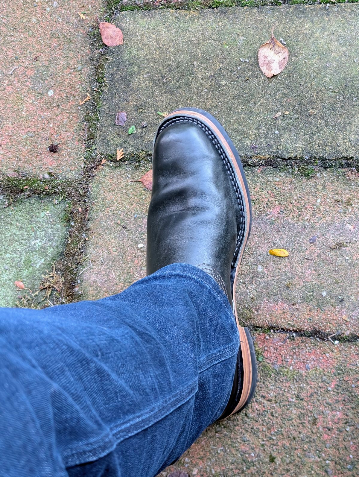 Photo by patina_colada on October 22, 2025 of the Wesco Mister Lou in Maryam Petrolio Waxed Black Horsehide.