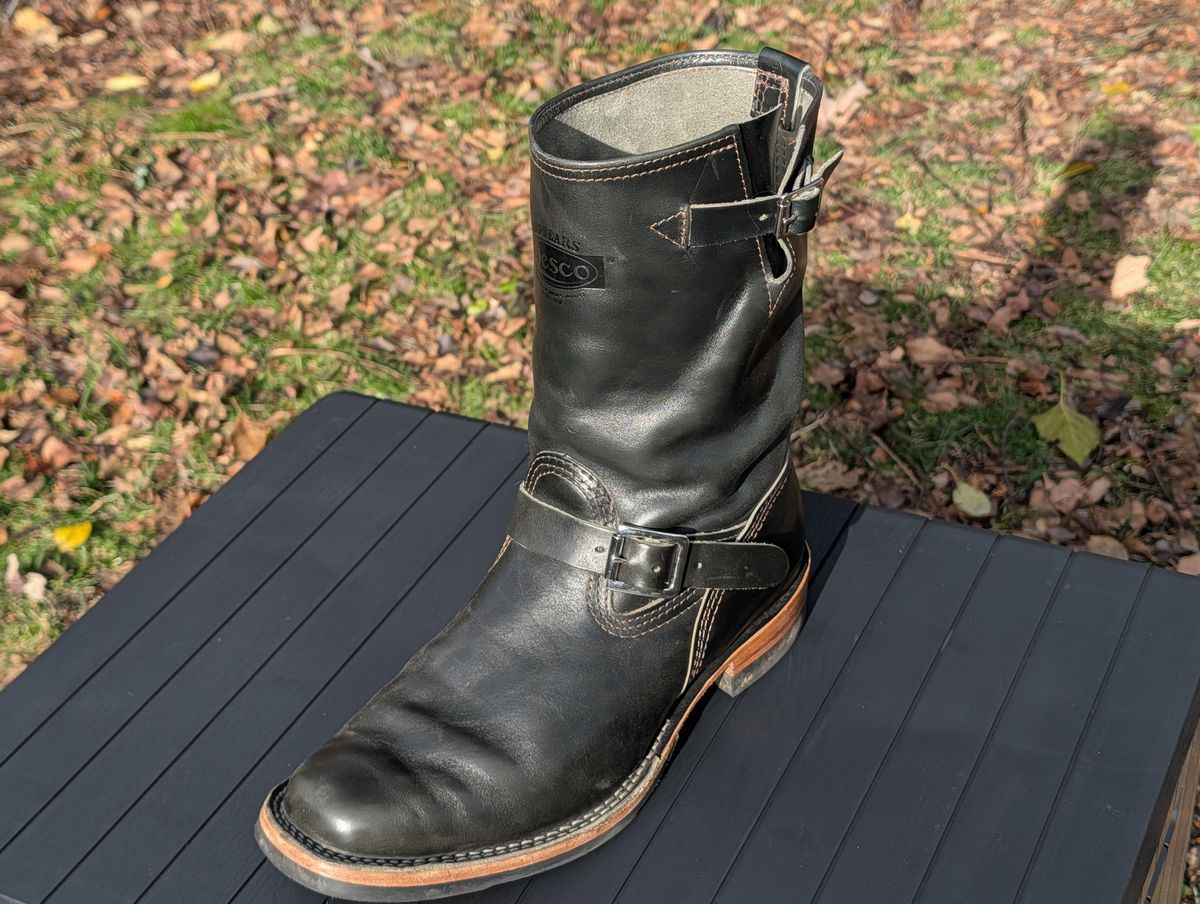 Photo by patina_colada on December 3, 2025 of the Wesco Mister Lou in Maryam Petrolio Waxed Black Horsehide.