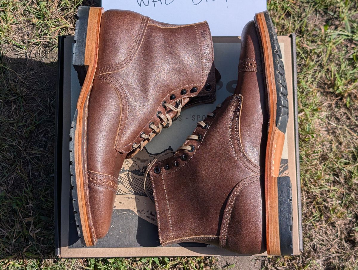 Photo by patina_colada on October 1, 2025 of the White's MP-Sherman Toe Cap in Horween Natural Waxed Flesh.