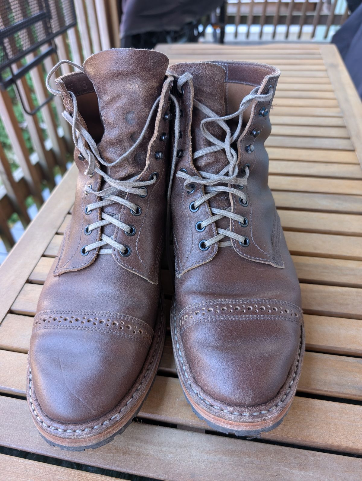 Photo by patina_colada on November 4, 2025 of the White's MP-Sherman Toe Cap in Horween Natural Waxed Flesh.