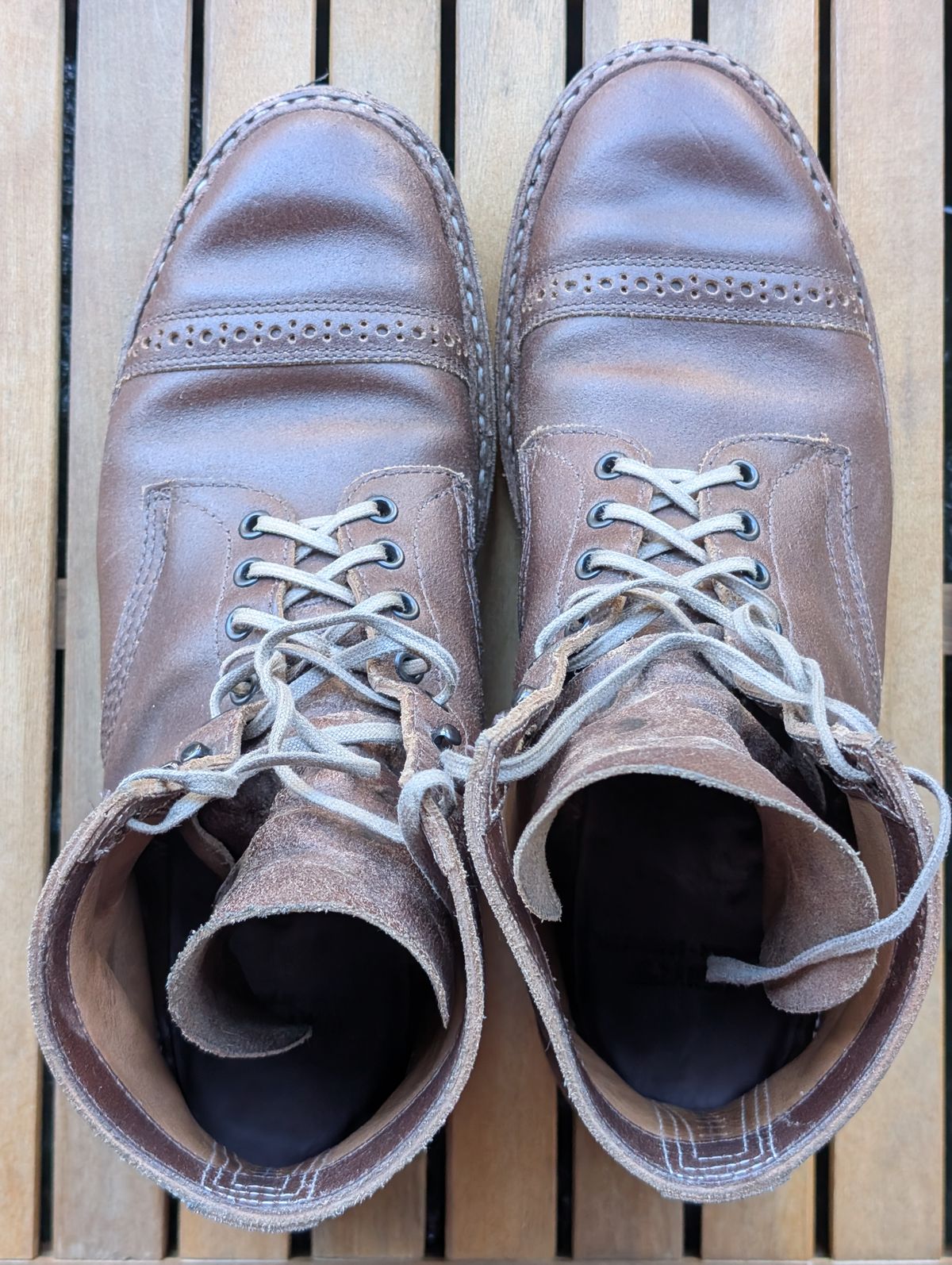 Photo by patina_colada on November 4, 2025 of the White's MP-Sherman Toe Cap in Horween Natural Waxed Flesh.