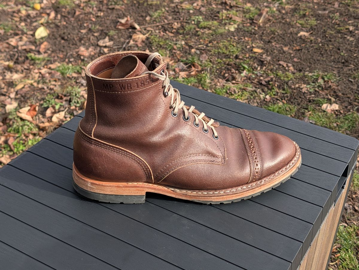 Photo by patina_colada on December 3, 2025 of the White's MP-Sherman Toe Cap in Horween Natural Waxed Flesh.