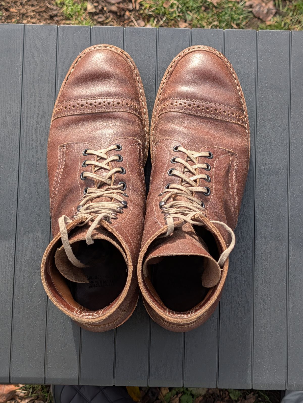Photo by patina_colada on December 3, 2025 of the White's MP-Sherman Toe Cap in Horween Natural Waxed Flesh.