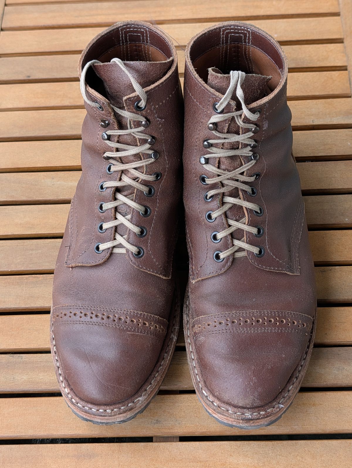 Photo by patina_colada on January 5, 2026 of the White's MP-Sherman Toe Cap in Horween Natural Waxed Flesh.