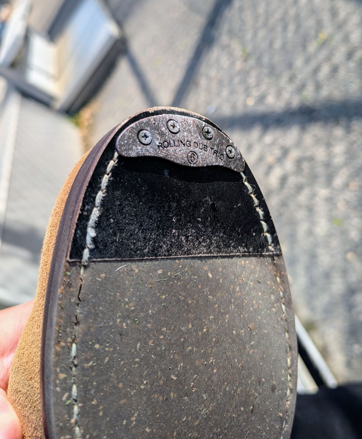 Photo by patina_colada on May 13, 2025 of the Rolling Dub Trio Stan in Horween Natural Chromexcel Roughout.