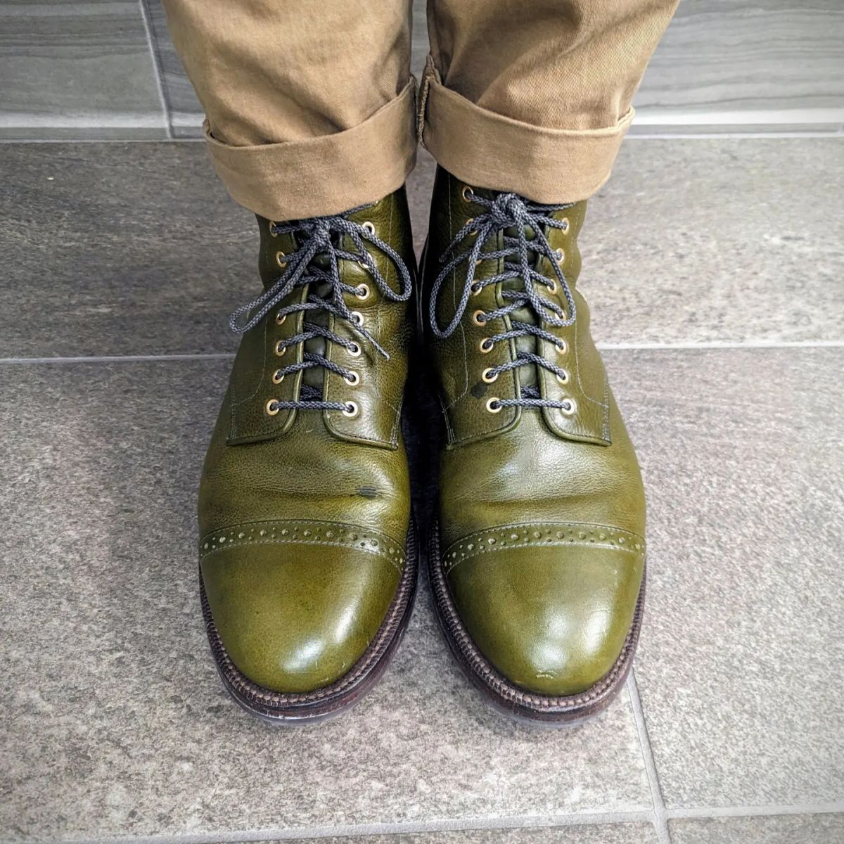 Photo by spkissane on April 21, 2024 of the Grant Stone Garrison Boot in Badalassi Carlo Oliva Minerva Box.