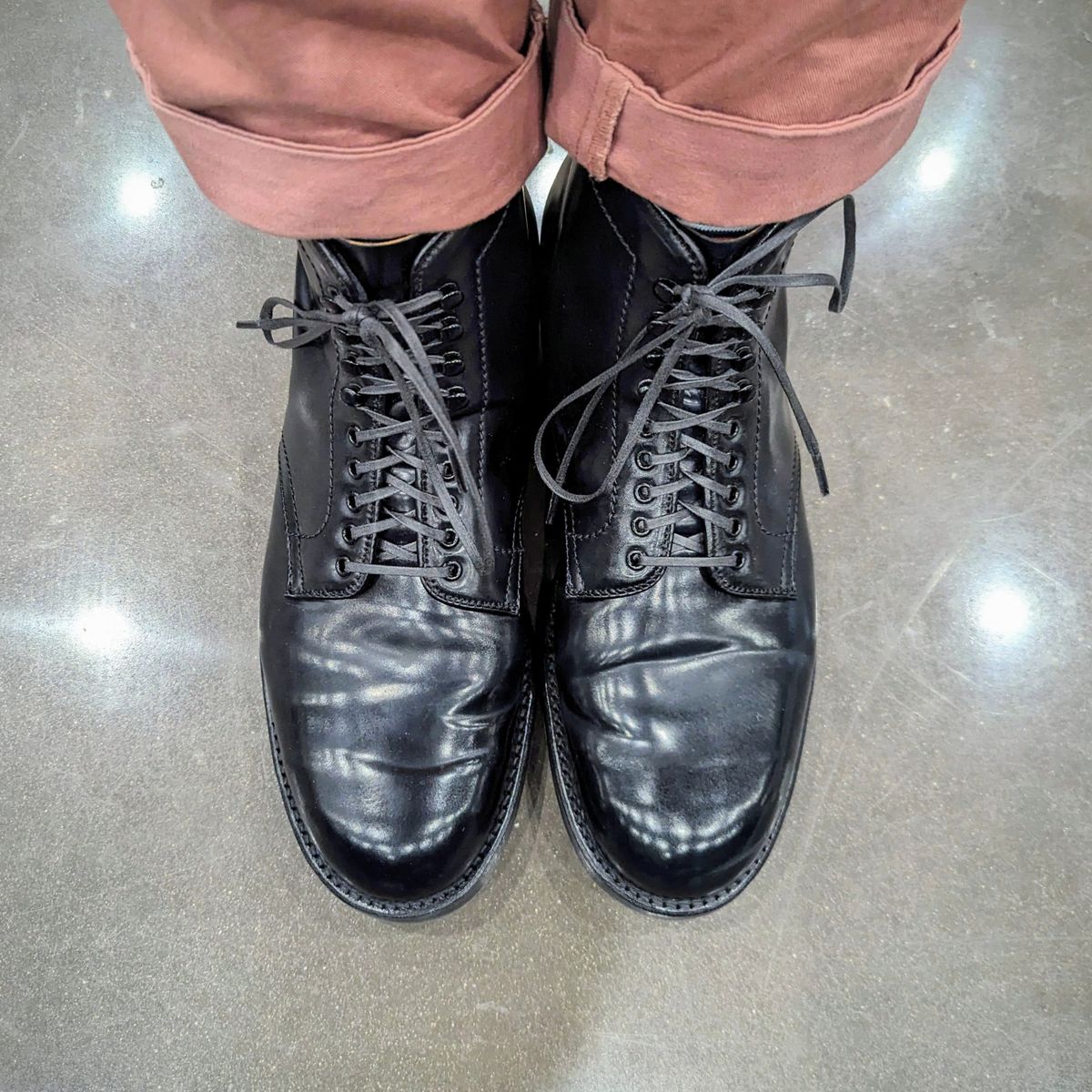 Photo by spkissane on April 21, 2024 of the Alden x Brogue Warriors PT Boot in Horween Black Shell Cordovan.