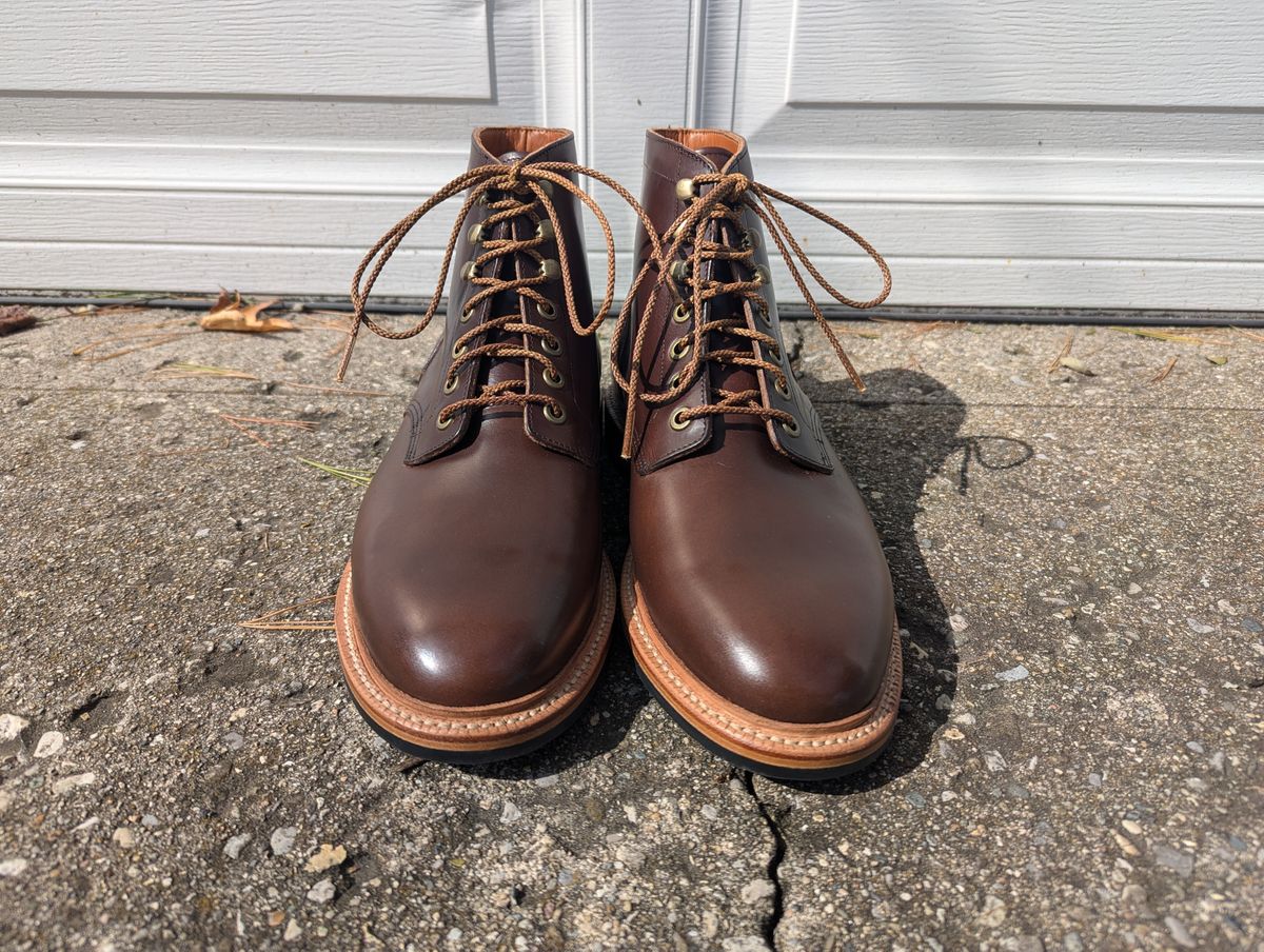 Photo by spkissane on October 1, 2024 of the Grant Stone Diesel Boot in Horween Crimson Chromexcel.