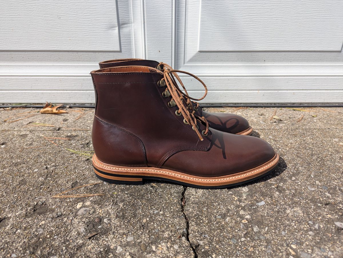 Photo by spkissane on October 1, 2024 of the Grant Stone Diesel Boot in Horween Crimson Chromexcel.