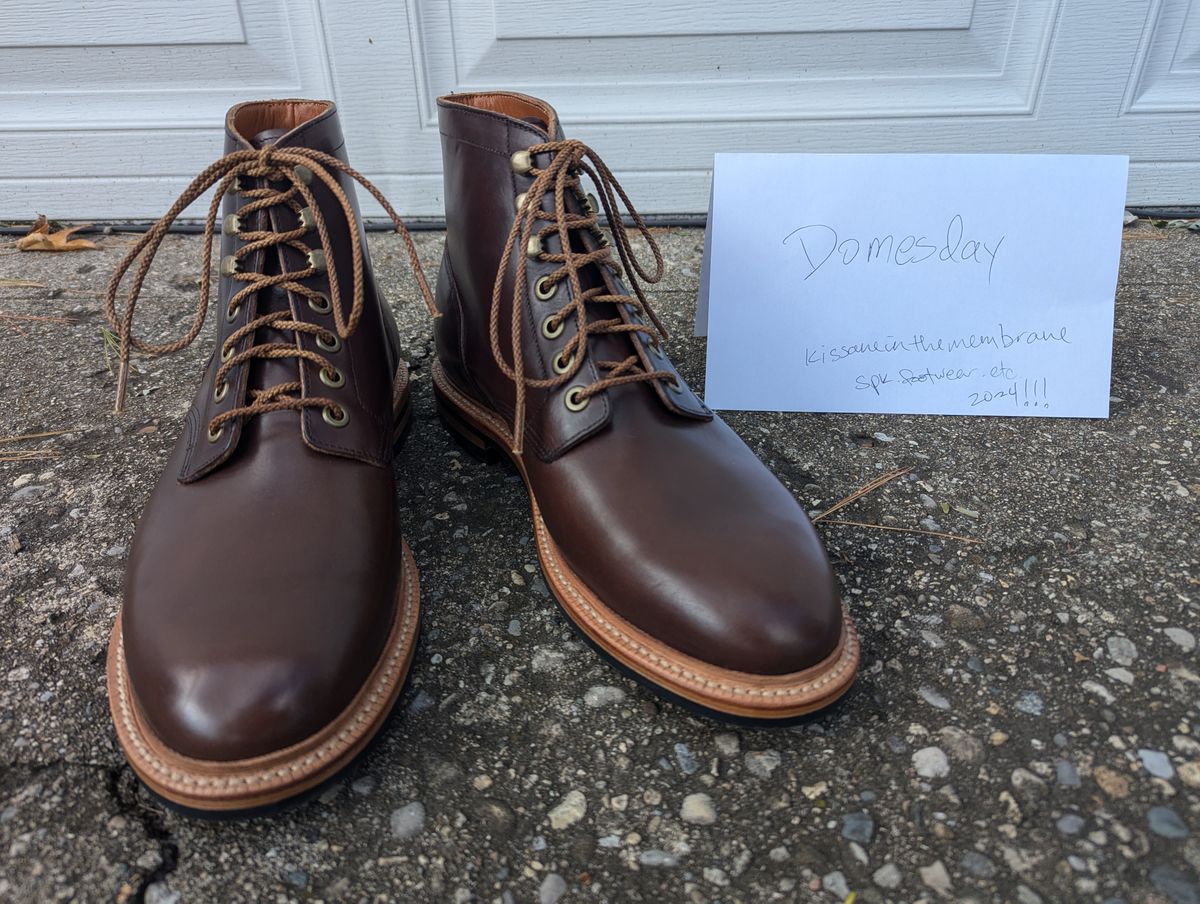 Photo by spkissane on October 1, 2024 of the Grant Stone Diesel Boot in Horween Crimson Chromexcel.