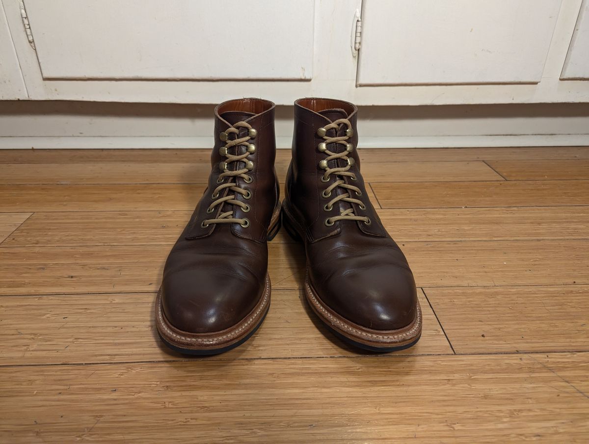 Photo by spkissane on November 5, 2024 of the Grant Stone Diesel Boot in Horween Crimson Chromexcel.