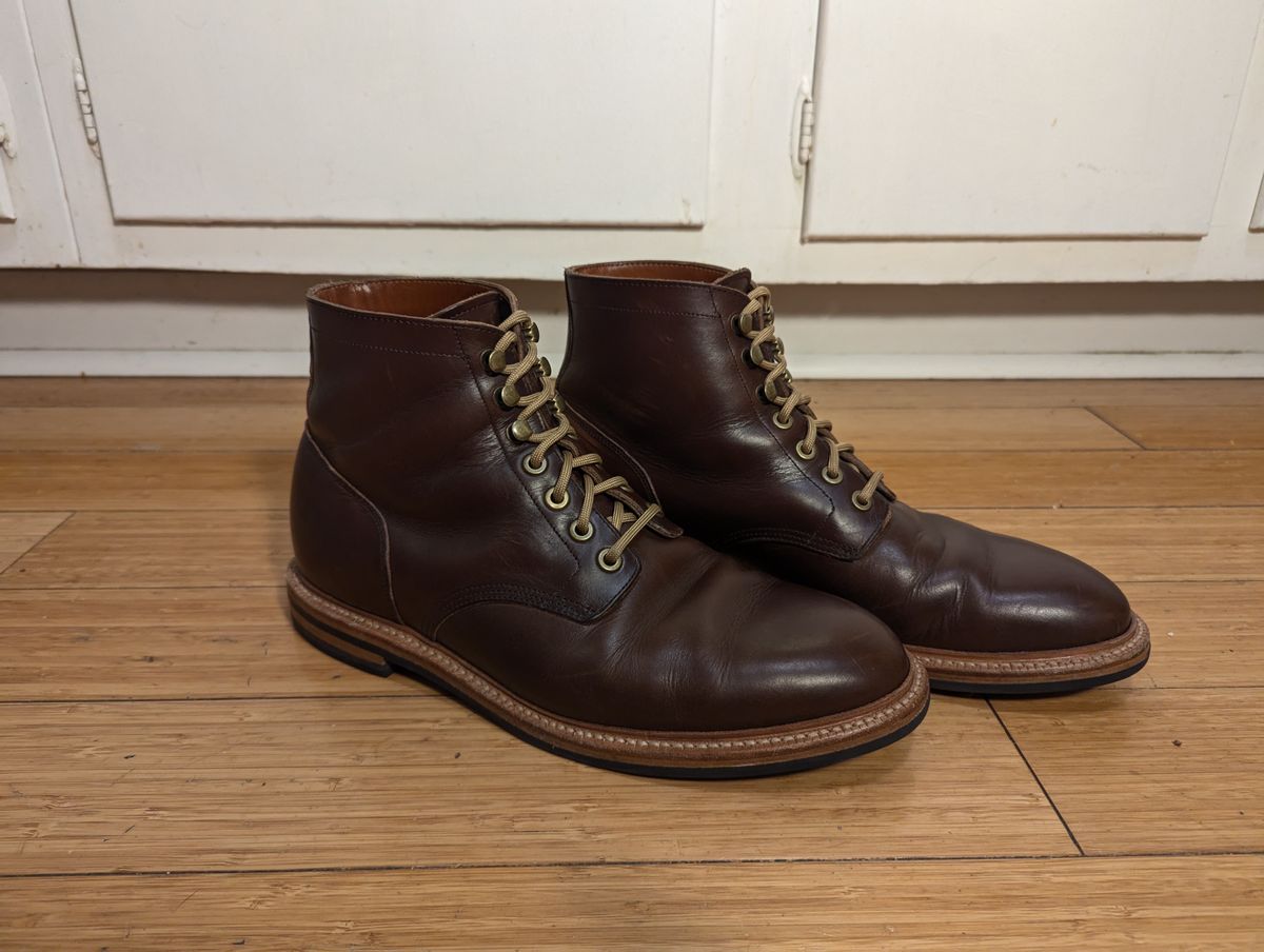 Photo by spkissane on November 5, 2024 of the Grant Stone Diesel Boot in Horween Crimson Chromexcel.