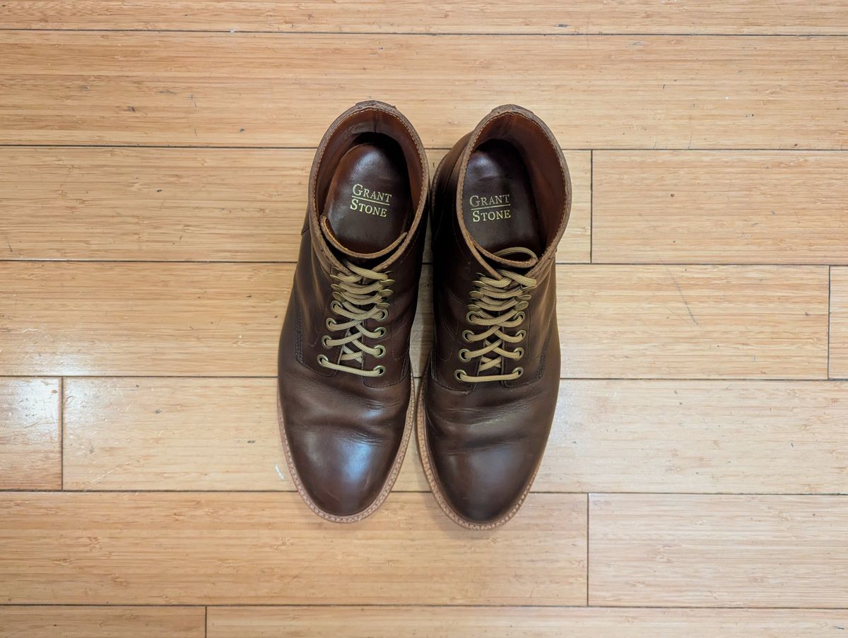 Photo by spkissane on November 5, 2024 of the Grant Stone Diesel Boot in Horween Crimson Chromexcel.