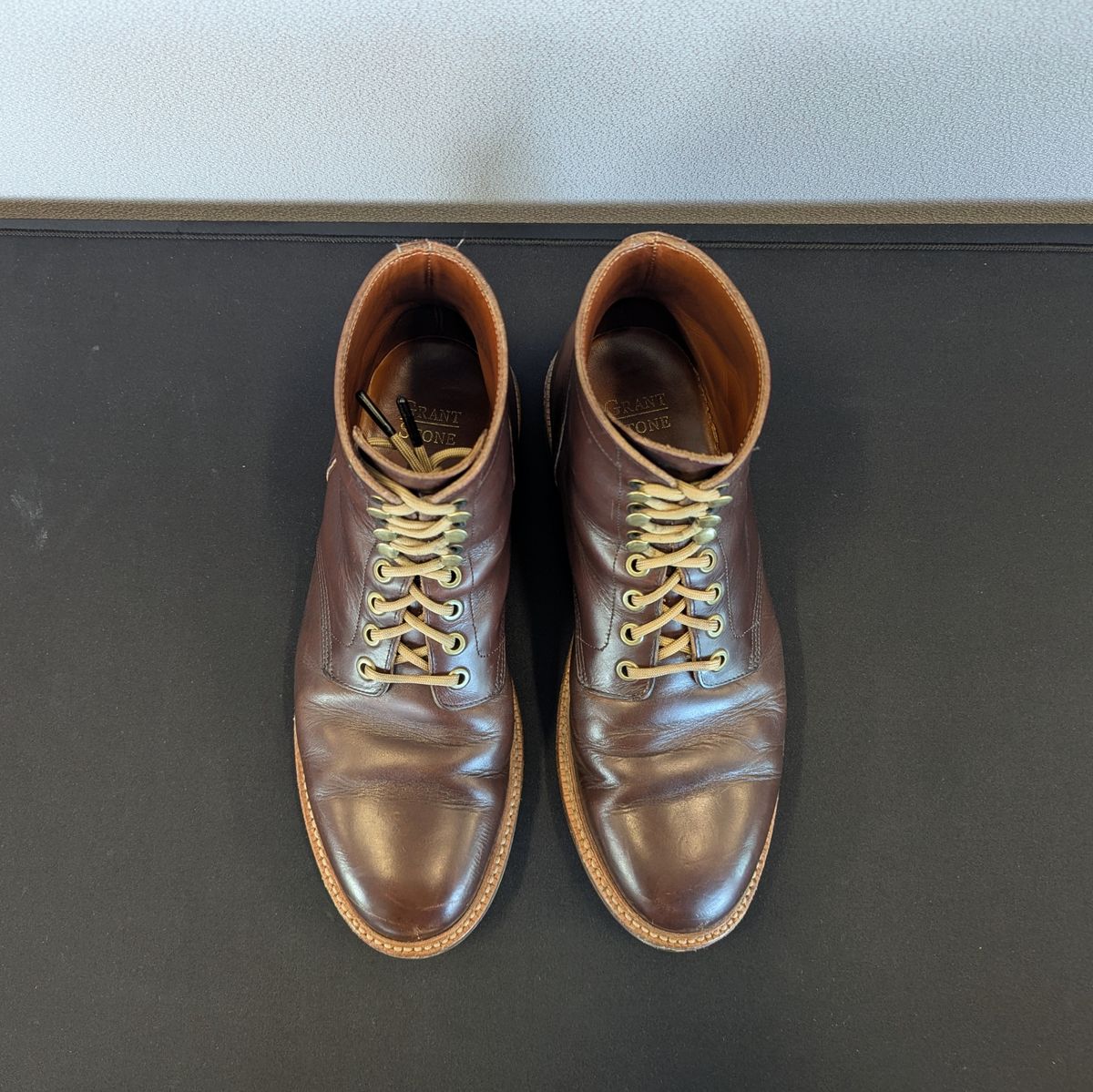 Photo by spkissane on January 4, 2025 of the Grant Stone Diesel Boot in Horween Crimson Chromexcel.