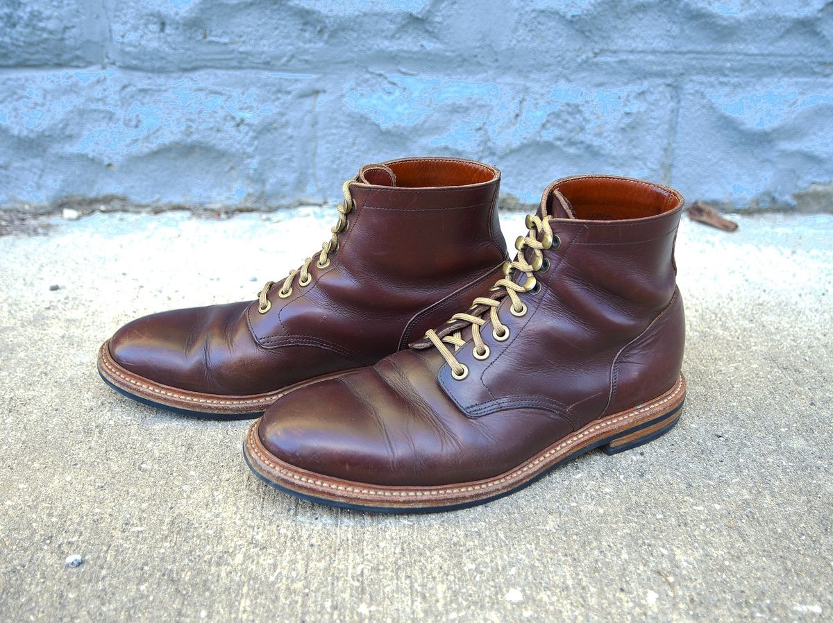 Photo by spkissane on February 5, 2025 of the Grant Stone Diesel Boot in Horween Crimson Chromexcel.