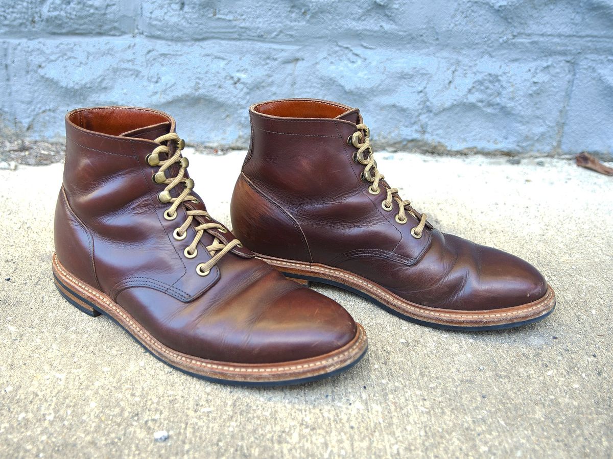 Photo by spkissane on February 5, 2025 of the Grant Stone Diesel Boot in Horween Crimson Chromexcel.
