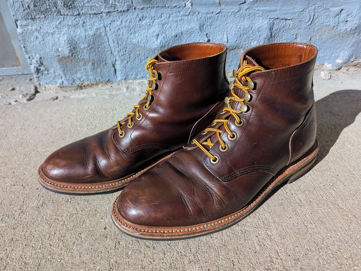 Photo by spkissane on March 2, 2025 of the Grant Stone Diesel Boot in Horween Crimson Chromexcel.