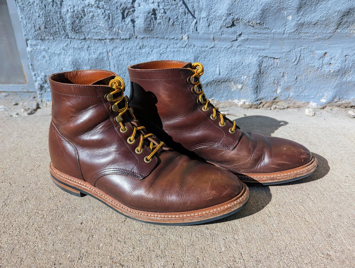 Photo by spkissane on March 2, 2025 of the Grant Stone Diesel Boot in Horween Crimson Chromexcel.