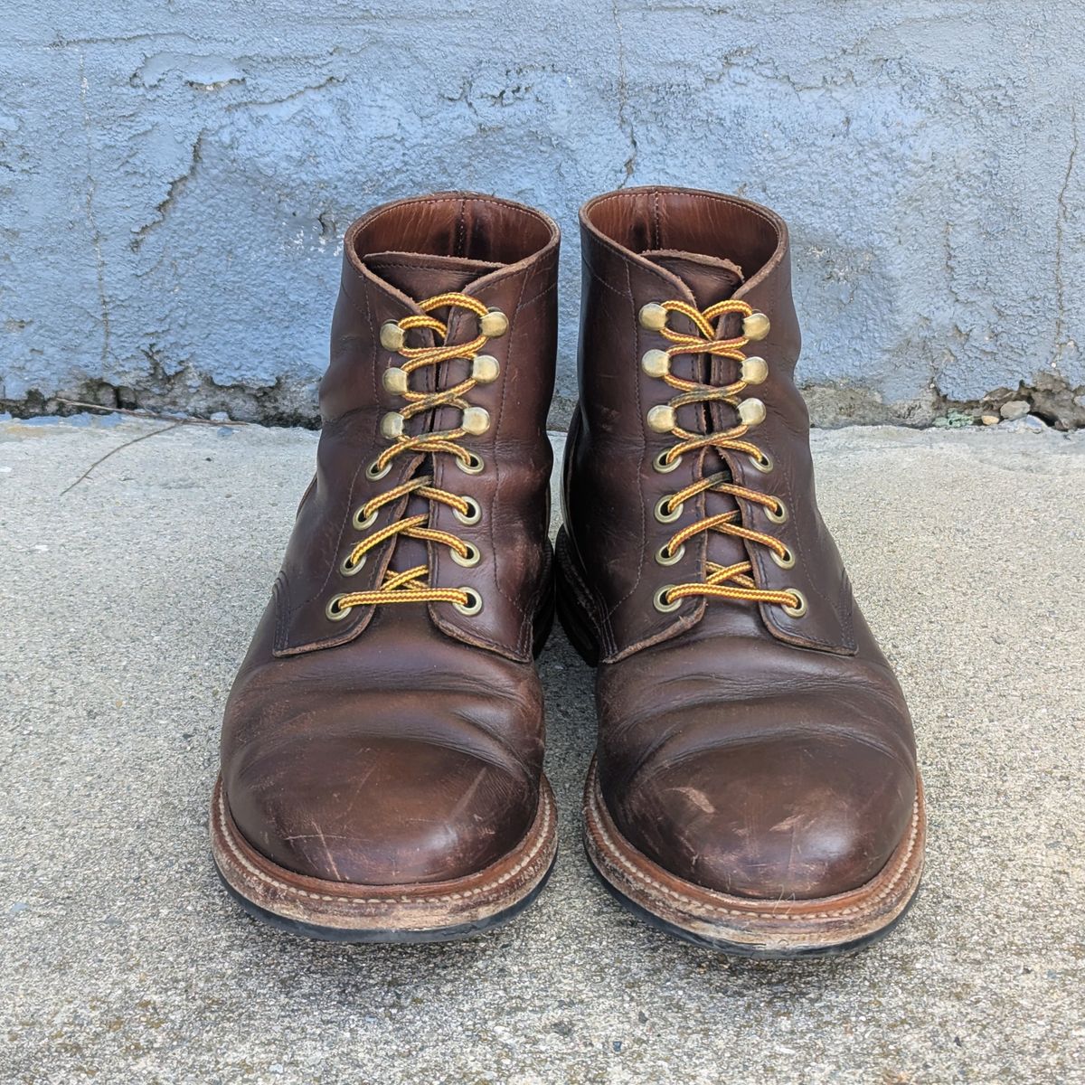 Photo by spkissane on April 1, 2025 of the Grant Stone Diesel Boot in Horween Crimson Chromexcel.