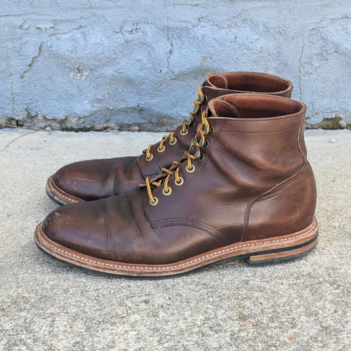 Photo by spkissane on April 1, 2025 of the Grant Stone Diesel Boot in Horween Crimson Chromexcel.